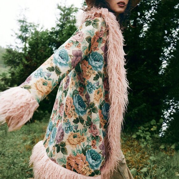 Multicolor Casual Women's Elegant Jacquard Faux Fur Coat - Picture 5 of 9